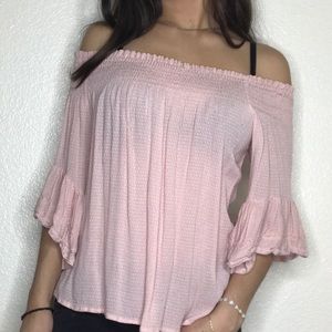 Pink off the shoulder sleeves blouse
